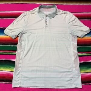 Lululemon Polo Shirt Men M Light Blue Stripes Vented Breathable Technical Golf